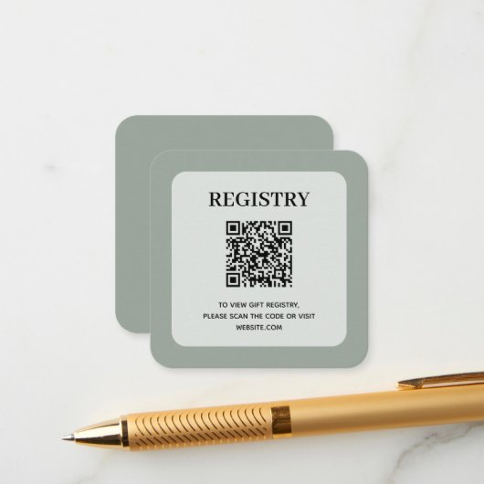 Salbeigrüner Hochzeitsregistrierungs-QR-Code Begleitkarte (Vorderseite/Rückseite Beispiel)
