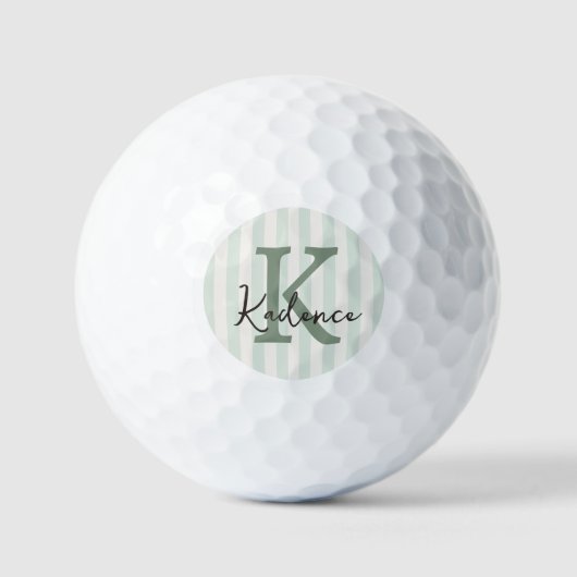 Salbeigrüner Holzkohle gestreifter Kreis Monogramm Golfball (Vorderseite)