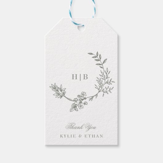 Salbeigrüner klassischer Kranz Monogramm Foto Hoch Geschenkanhänger (Vorderseite)
