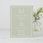 Salbeigrüner Kranz Monogramm einfache Hochzeit Einladung (Stehend Vorderseite)