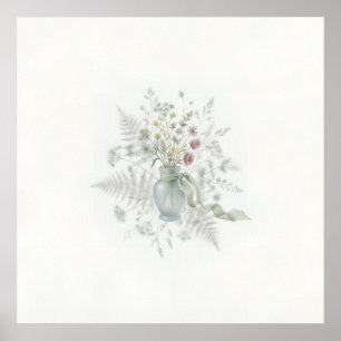 Salbeigrüner Krug Wildblumen Farn Botanischer Post Poster