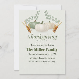 Salbeigrüner Kürbis Thanksgiving-Dinner Einladung