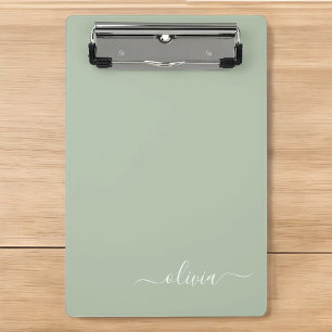 Salbeigrüner minimalistischer moderner Monogramm-E Mini Klemmbrett