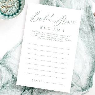 Salbeigrüner minimalistischer Who am I Brautparty-