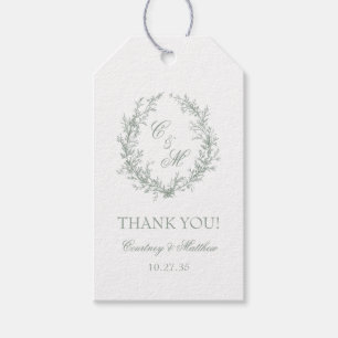 Salbeigrüner Monogramm Botanischer Kranz Dankeschö Geschenkanhänger