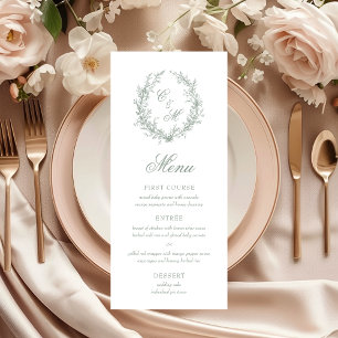 Salbeigrüner Monogramm Botanischer Kranz Hochzeit Menükarte