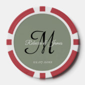 Salbeigrüner Monogramm-Schriftzug-Name-Hochzeit Pokerchips (Vorderseite)