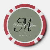 Salbeigrüner Monogramm-Schriftzug-Name-Hochzeit Pokerchips (Rückseite)