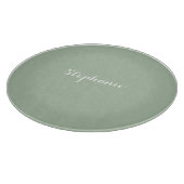 Salbeigrüner Name Moderne elegante Monogramm Boho Schneidebrett (Ecke)