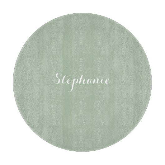 Salbeigrüner Name Moderne elegante Monogramm Boho Schneidebrett (Vorderseite)