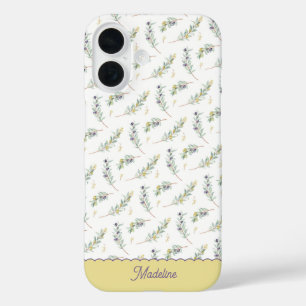 Salbeigrüner Olivenzweig Monogramm Name iPhone 16 Hülle
