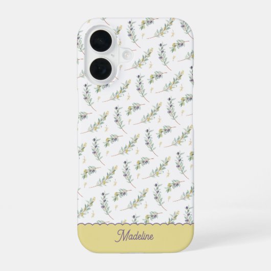 Salbeigrüner Olivenzweig Monogramm Name iPhone 16 Hülle (Rückseite)