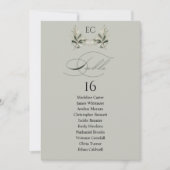 Salbeigrüner Olivenzweig-Monogramm-Tischnummer Einladung (Vorderseite)