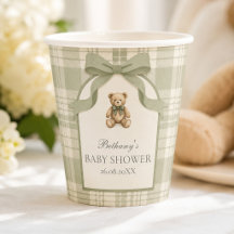 Salbeigrüner Preppy-Gingham-Teddybär-Baby-Einweihu