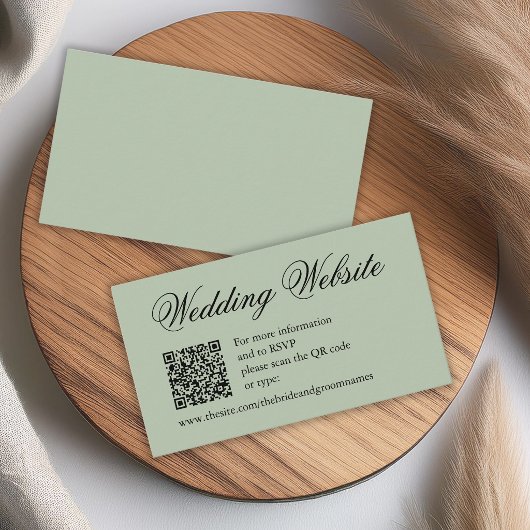 Salbeigrüner QR-Code-Kalligrafie-Hochzeitswebsite Begleitkarte