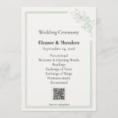 Salbeigrüner QR-Code Minimalistische Hochzeitsprog Programm (Vorderseite)