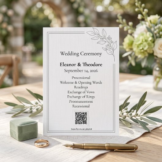 Salbeigrüner QR-Code Minimalistische Hochzeitsprog Programm