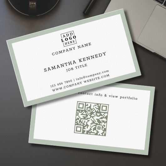 Salbeigrüner Rahmen QR-Code Professionelles indivi Visitenkarte