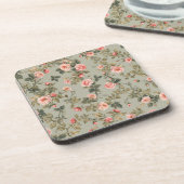 Salbeigrüner Retro-Maximalist-Floral Getränkeuntersetzer (Linke Seite)