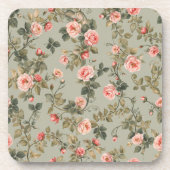 Salbeigrüner Retro-Maximalist-Floral Getränkeuntersetzer (Vorderseite)