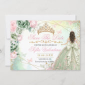Salbeigrüner Rosafarben Blütiger Quinceanera Save The Date (Vorderseite)