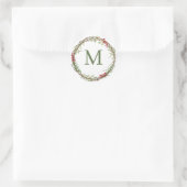 Salbeigrüner Rustikal-Weihnachtskranz-Monogramm Runder Aufkleber (Tasche)