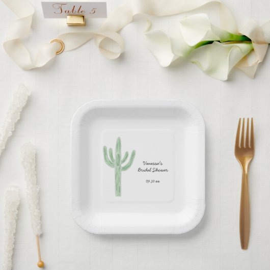 Salbeigrüner Saguaro-Kaktus-Brautjungfernparty Pappteller (Hochzeit)