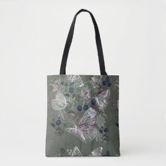 Salbeigrüner Schmetterlings-Blumen-Totebeutel Tasche