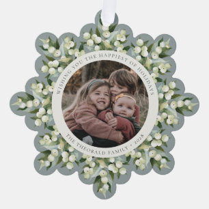 Salbeigrüner Schneebeeren+Grünpflanzen Feiertagspa Ornament Karte