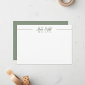 Salbeigrüner Schriftname Monogramm Mitteilungskarte (Vorderseite/Rückseite Beispiel)