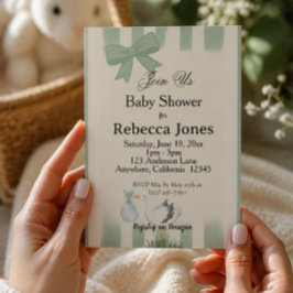 Salbeigrüner Storch-Baby-Party Neutral Einladung
