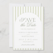 Salbeigrüner Streifen Elegant Klassisch Save The Date (Vorderseite)