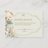 Salbeigrüner Teddy-Windeldiaper-Raffle-Einladung f Begleitkarte (Vorderseite)