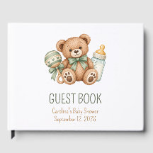 Salbeigrüner Teddybär Baby Shower Gästebuch