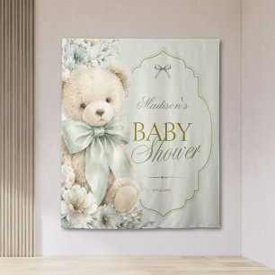Salbeigrüner Teddybär Blumen-Tapete Baby Shower Wandteppich