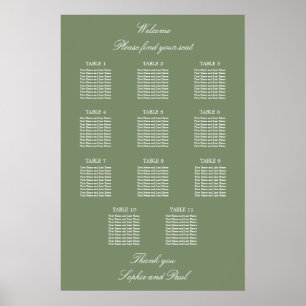 Salbeigrüner Tisch-Hochzeits-Sitzplan Poster 11