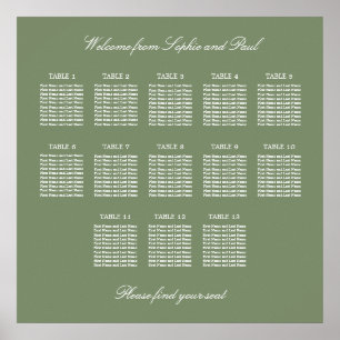 Salbeigrüner Tisch-Hochzeits-Sitzplan Poster 13