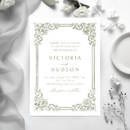 Salbeigrüner Vintage-Rahmen Elegante Hochzeit Einladung