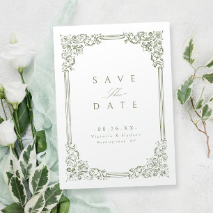 Salbeigrüner Vintage-Rahmen Elegante Hochzeit  Save The Date