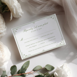 Salbeigrüner Vintage-Rahmen Hochzeit RSVP  Karte