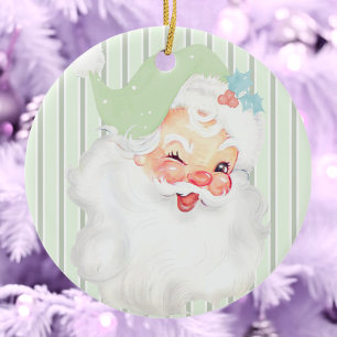 Salbeigrüner Vintage-Zwinkernder Weihnachtsmann-Ch Keramik Ornament