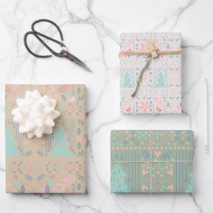 Salbeigrüner weicher neutraler Weihnachtsbaum Geschenkpapier Set