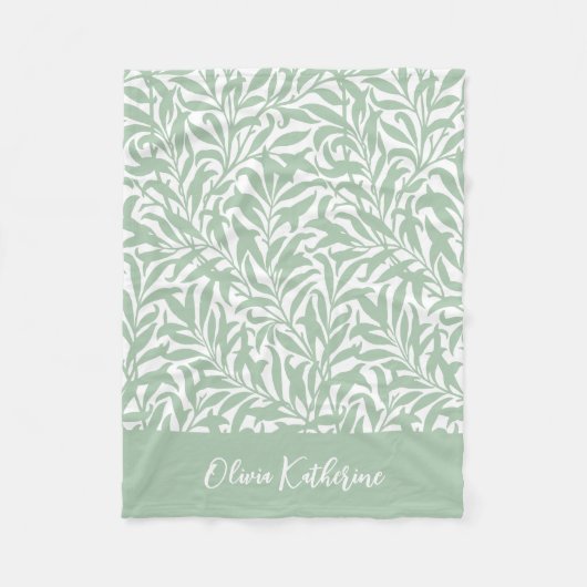 Salbeigrüner Weidenzweig Monogrammiert Fleecedecke (Vorderseite)
