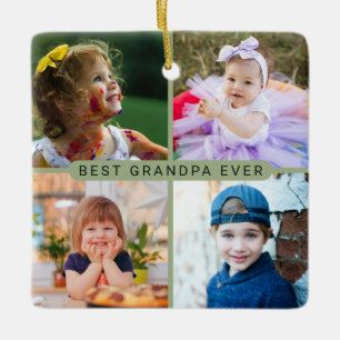 Salbeigrüner Weihnachtsmann mit mehreren Fotos Keramikornament