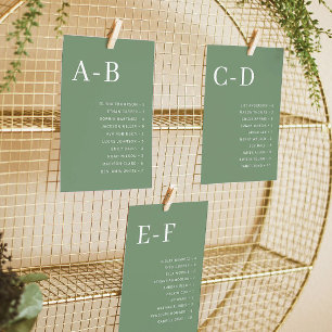 Salbeigrünes alphabetisches Hochzeits-Sitzplan-Kar Einladung