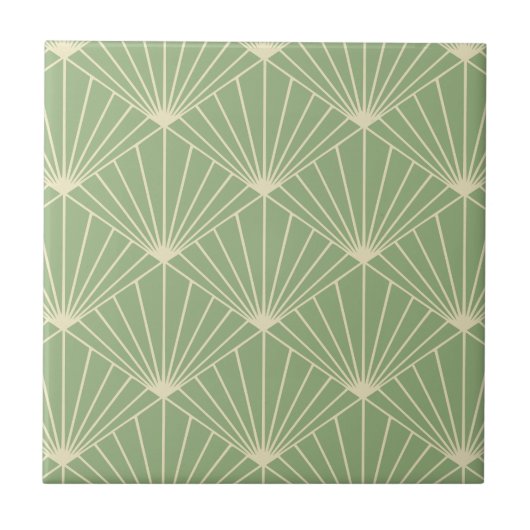 Salbeigrünes Art Deco Ventilator-Muster Fliese (Vorderseite)