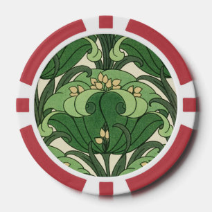 Salbeigrünes Art Nouveau Lotus Blumenmuster Pokerchips