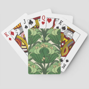 Salbeigrünes Art Nouveau Lotus Blumenmuster Spielkarten