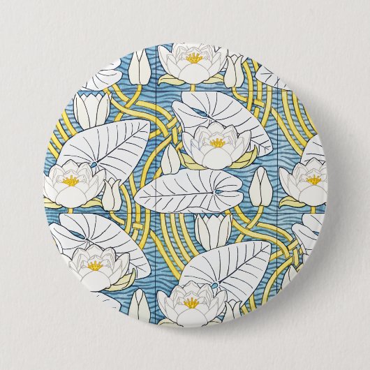 Salbeigrünes Art Nouveau Seerosenmuster Button (Vorderseite)