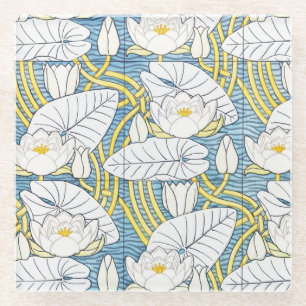 Salbeigrünes Art Nouveau Seerosenmuster Glasuntersetzer